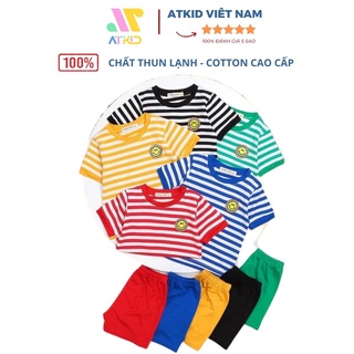 Bộ quần áo trẻ em sọc thêu mặt cười Minkymom chất thun lạnh cao cấp cho bé trai bé gái