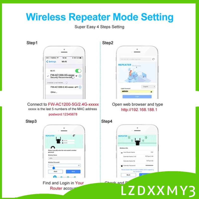 Bộ Lặp Sóng Wifi Không Dây 1200mbps 2.4g 5g 4 Ăng Ten | BigBuy360 - bigbuy360.vn