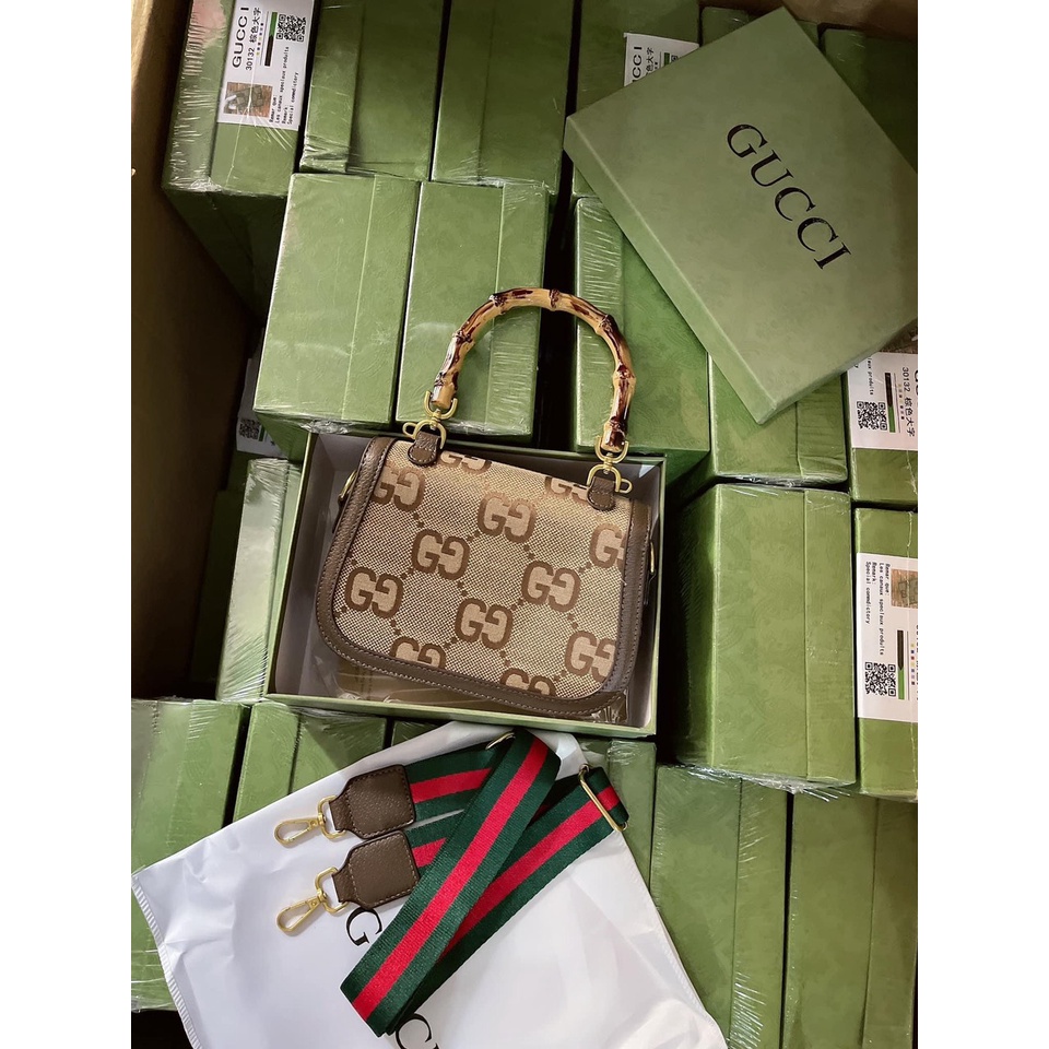 Túi xách gc quai gỗ dây đeo chéo bản to size 20 fullbox