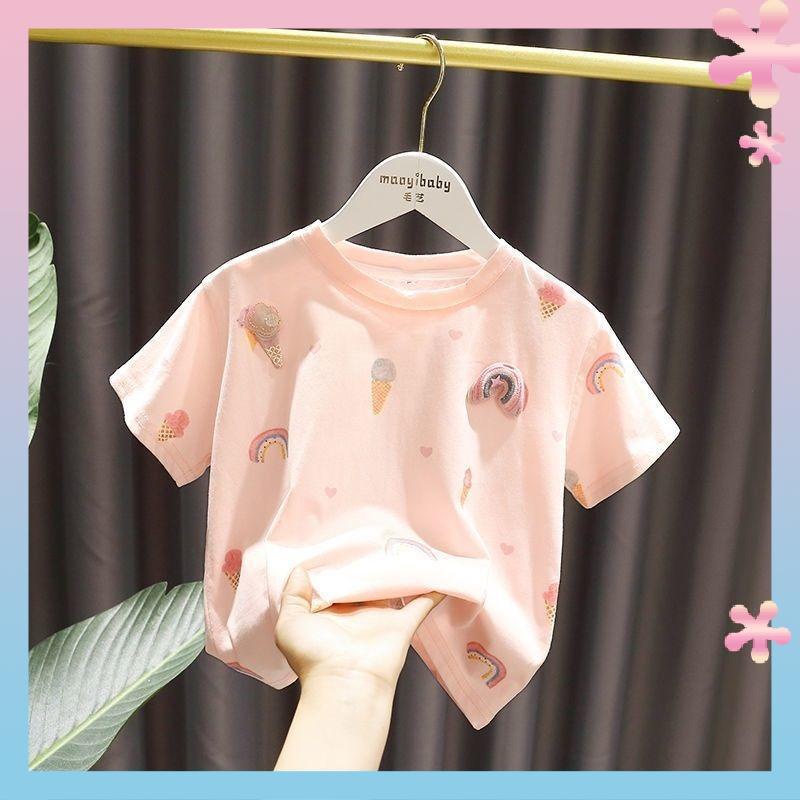 Áo Thun Cotton Mỏng Mùa Hè Tay Ngắn Phong Cách Mới 2021 Cho Bé Gái