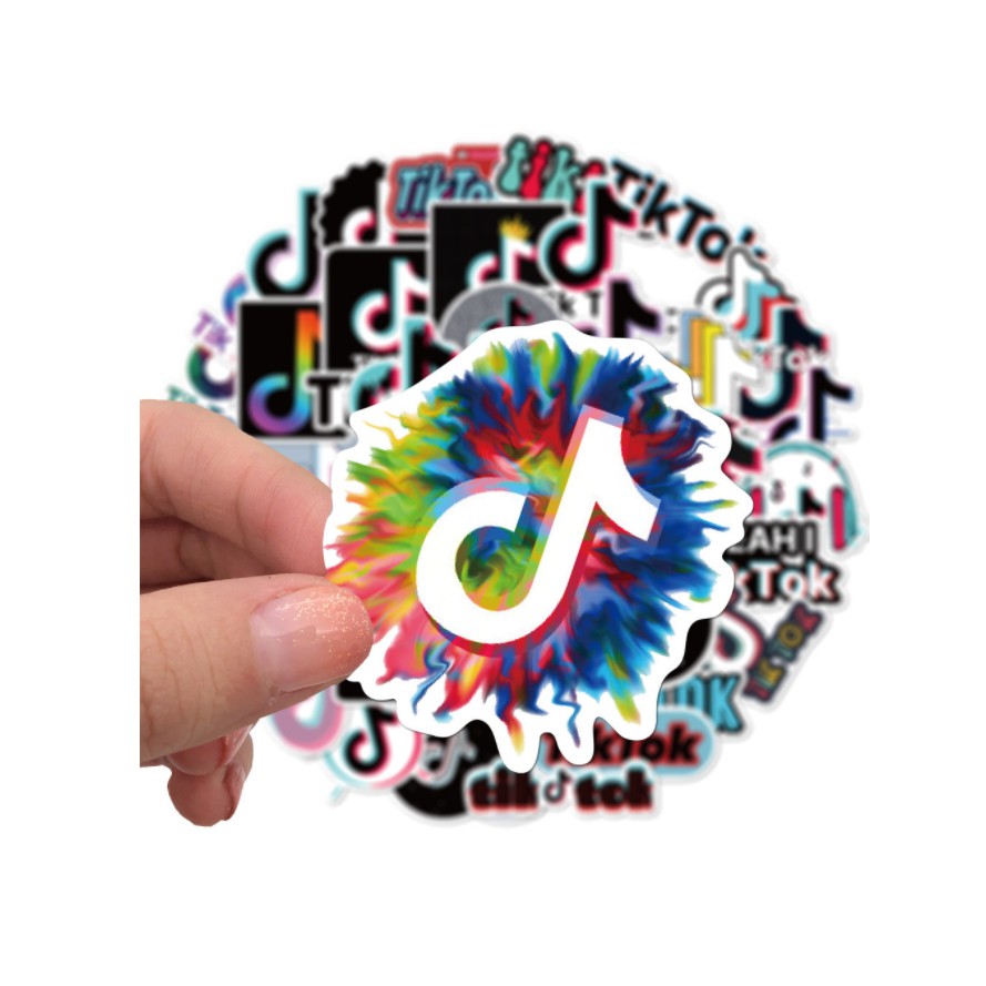 Combo sticker LOGO TIKTOK nhựa PVC không thấm nước, dán nón bảo hiểm, laptop, điện thoại, Vali, xe