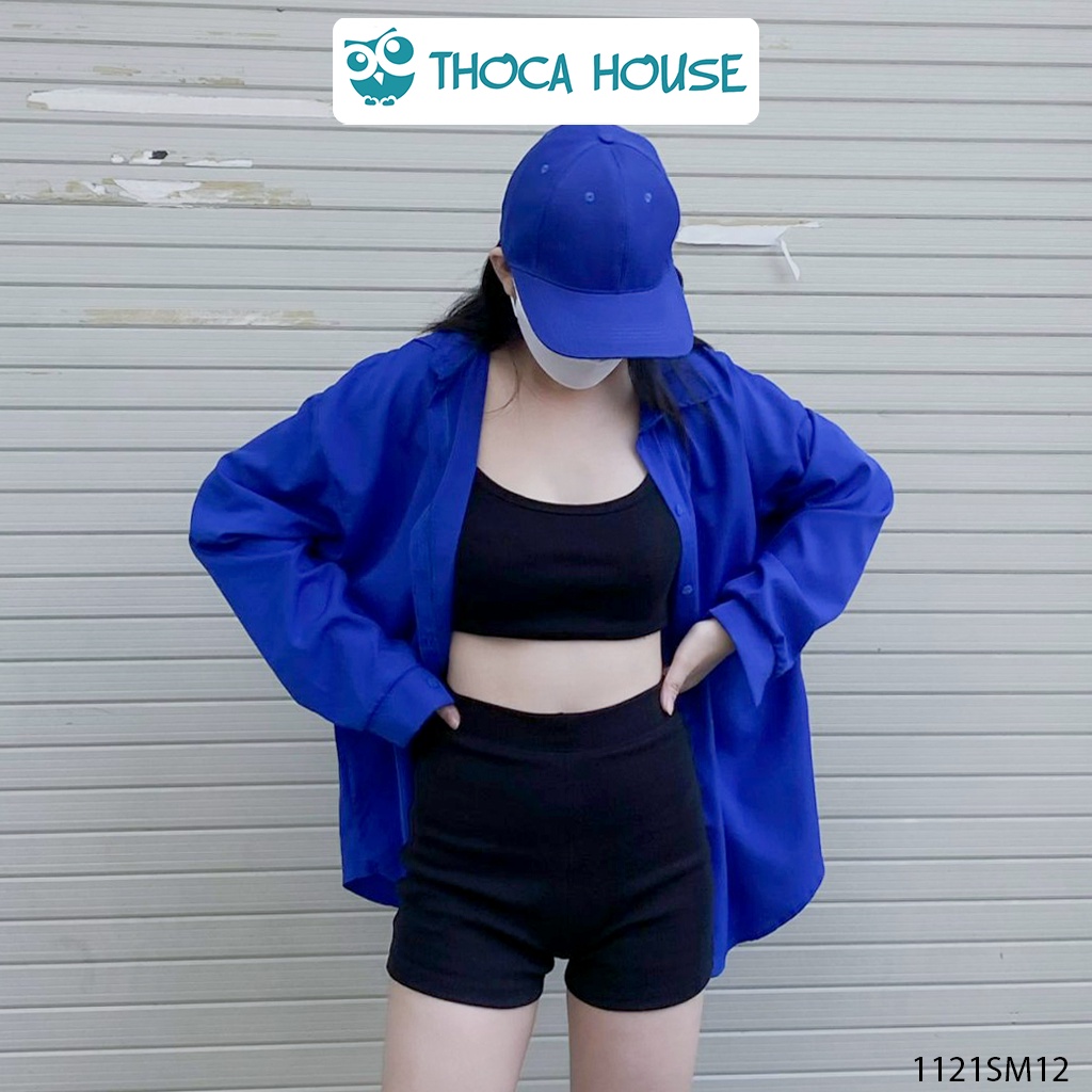 Áo sơ mi oversize hot trend khoác ngoài phối đồ đường phố THOCA HOUSE trơn nhiều màu