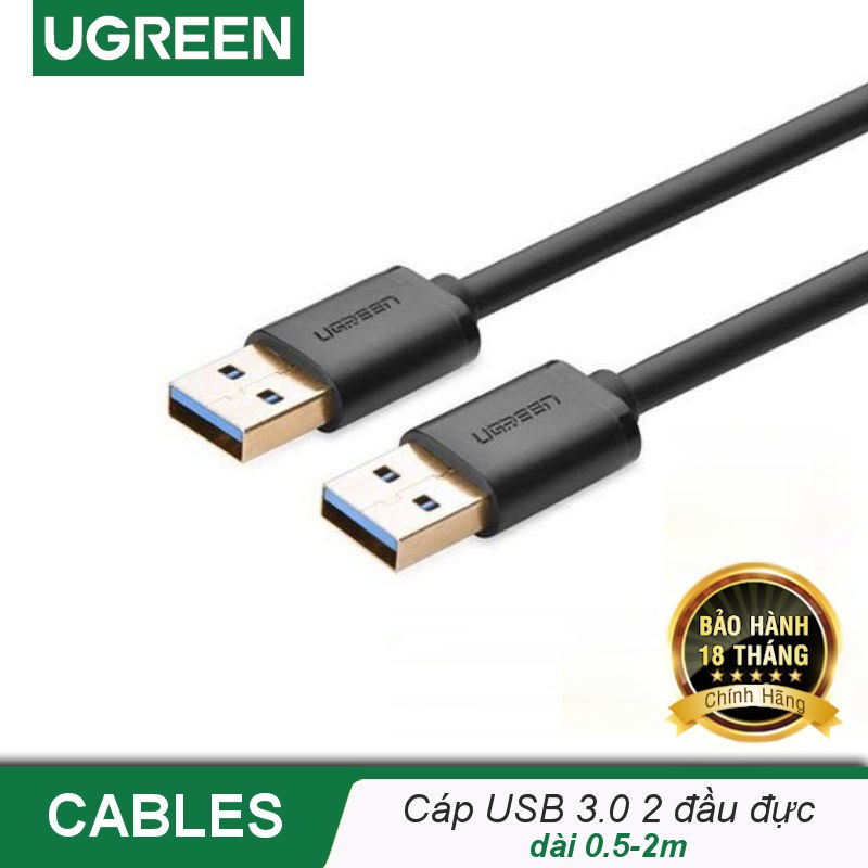 Dây USB 3.0 đực sang đực mạ vàng, dây dạng tròn, độ dài từ 0.5-2m UGREEN US128