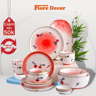 Bộ bát đĩa sứ lẻ họa tiết củ cải đỏ Fiore