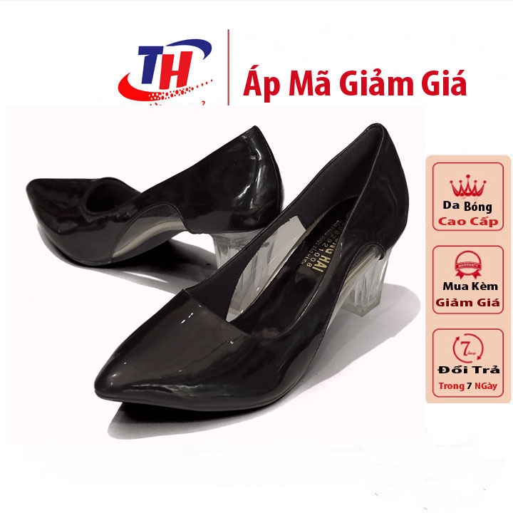Giày cao gót Nữ cao 7cm Trường Hải Da Bóng Màu Hồng đế Mika Trong CG0120