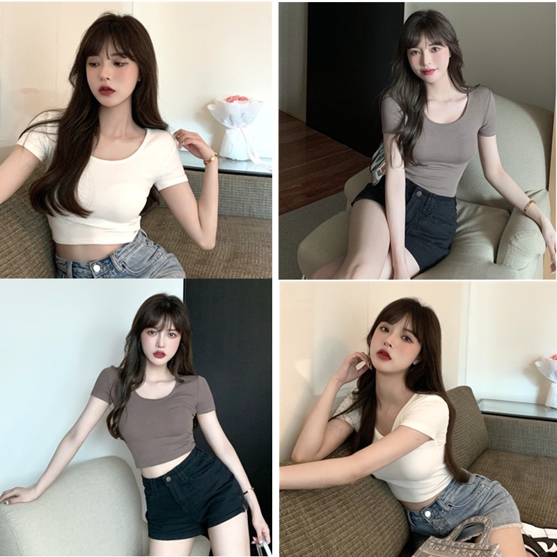 Áo thun croptop tay ngắn dáng ôm vừa vặn thời trang mùa hè trẻ trung dành cho nữ