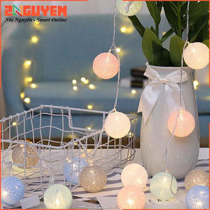 Đèn led dây 20 bóng cotton trang trí lều trại, Đám cưới, Sinh nhật, Giáng sinh, Halloween ( TẶNG KÈM PIN )