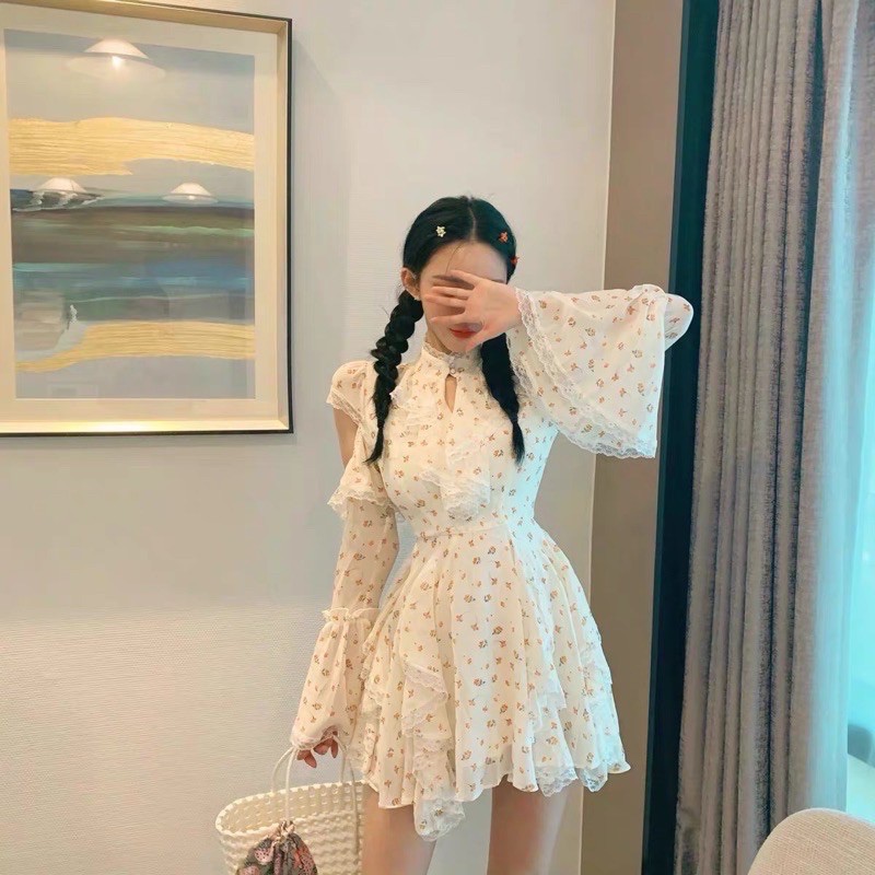 SẴN🖤Đầm xoè voan hoa nhí ulzzang tiểu thư công chúa xinh xắn nhẹ nhàng dạo phố |Váy bánh bèo khoét vai vintage retro | BigBuy360 - bigbuy360.vn
