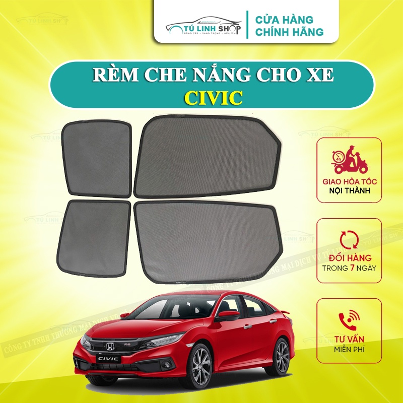 Rèm che nắng nam châm cho xe Honda Civic, bộ 4 tấm cho 4 cửa, hàng loại 1 cao cấp nhất, vừa khít kính