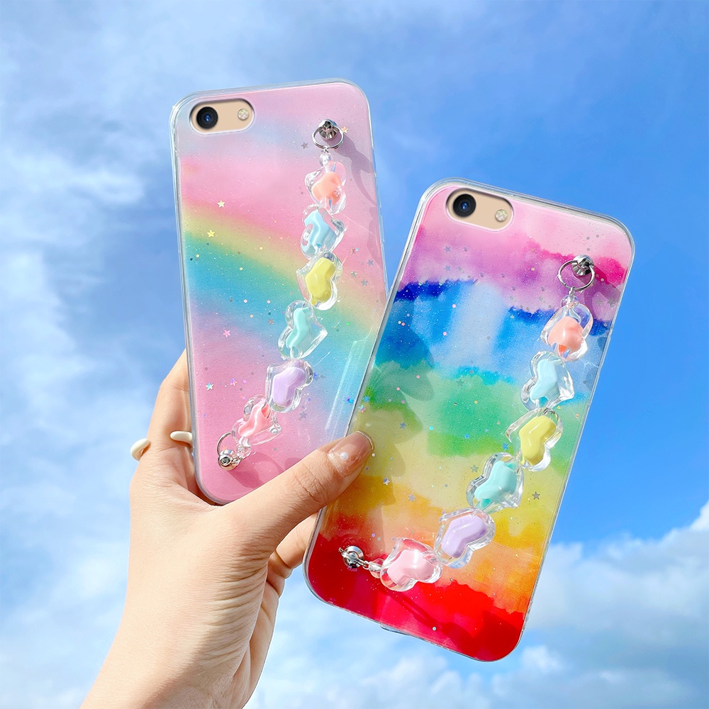 Ốp điện thoại dẻo in màu ngọt ngào có dây chuỗi đeo chống rơi bắt mắt cho Oppo A59 F1S F7 A3 F5 A73 A79