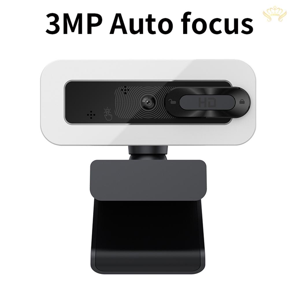 New  3MP Auto Focus USB Webcam Driver-free Web Camera with Noise Reduction Microphone Privacy Cover for Video Chat Online Conference