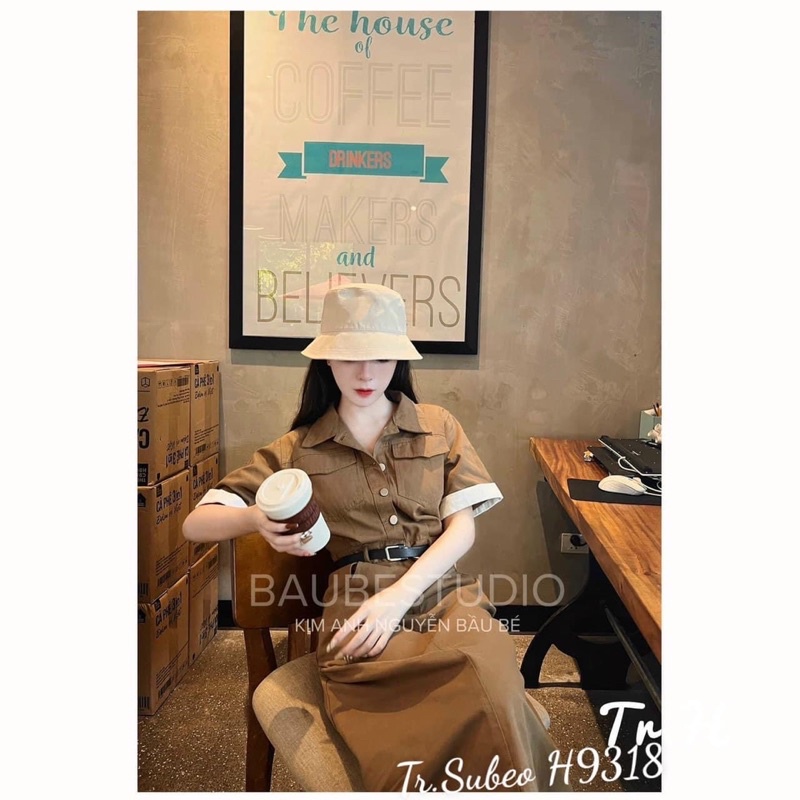 Váy thô nâu đai eo