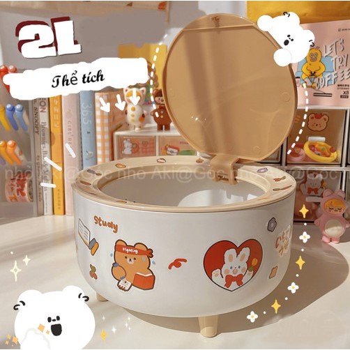 Thùng rác nhỏ dễ thương, hộp lưu trữ để bàn có nắp decor bàn học  - Phong cách Hàn Quốc - Góc nhỏ Aki