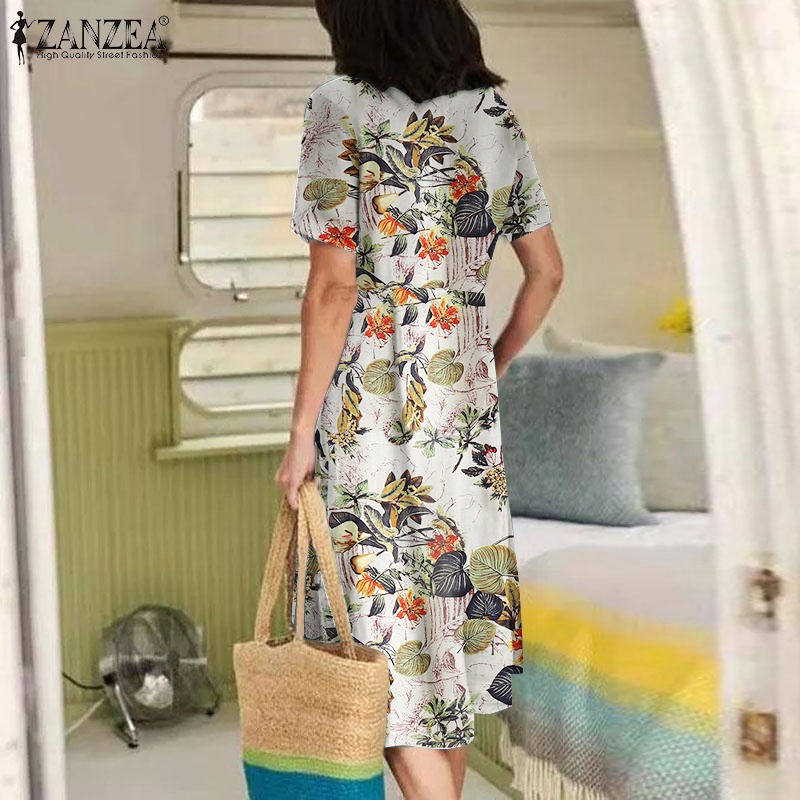 Zanzea Đầm Nữ Ngắn Tay Cổ Chữ V Có Túi Thời Trang