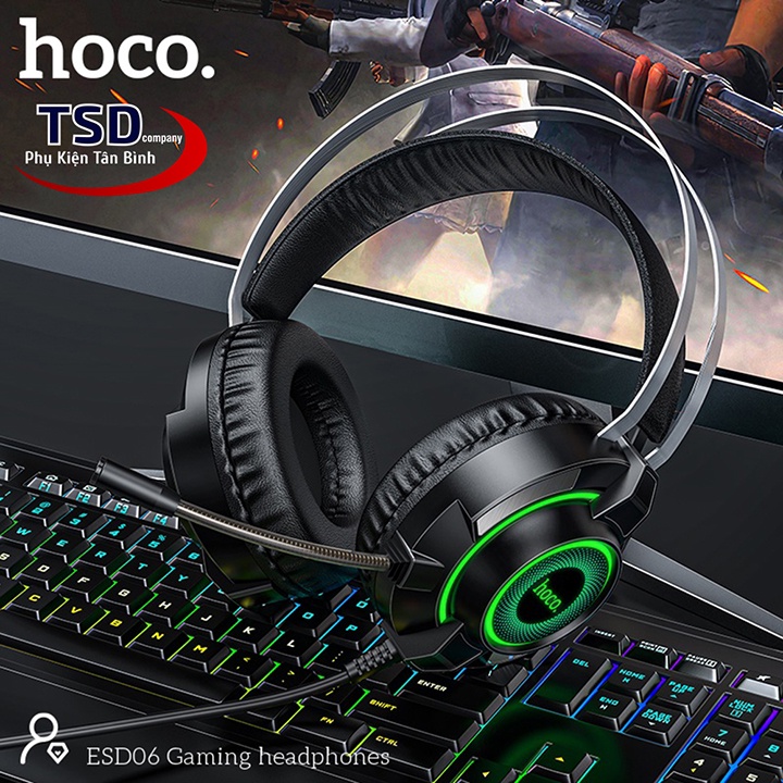 Tai Nghe Chụp Tai Gamming Hoco ESD06 Đèn LED Siêu Cấp - Âm Thanh Chân Thật, Kiểu Dáng Sang Trọng. Bảo Hành 12 Tháng