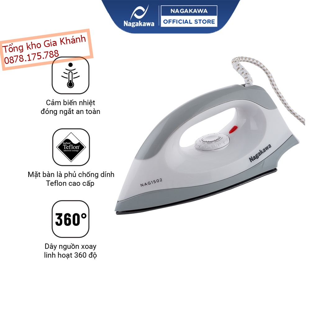 [Bảo Hành 06 Tháng ] Bàn Là Khô Nagakawa NAG1502 Cao Cấp