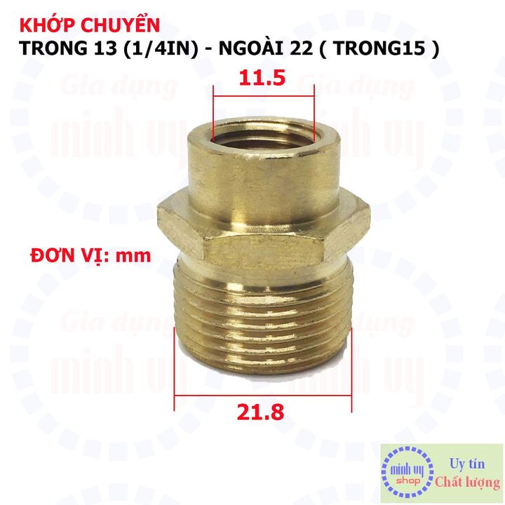 khớp chuyển renTRONG13mm (1/4in) - ren NGOÀI 22mmx1.5 trong 15