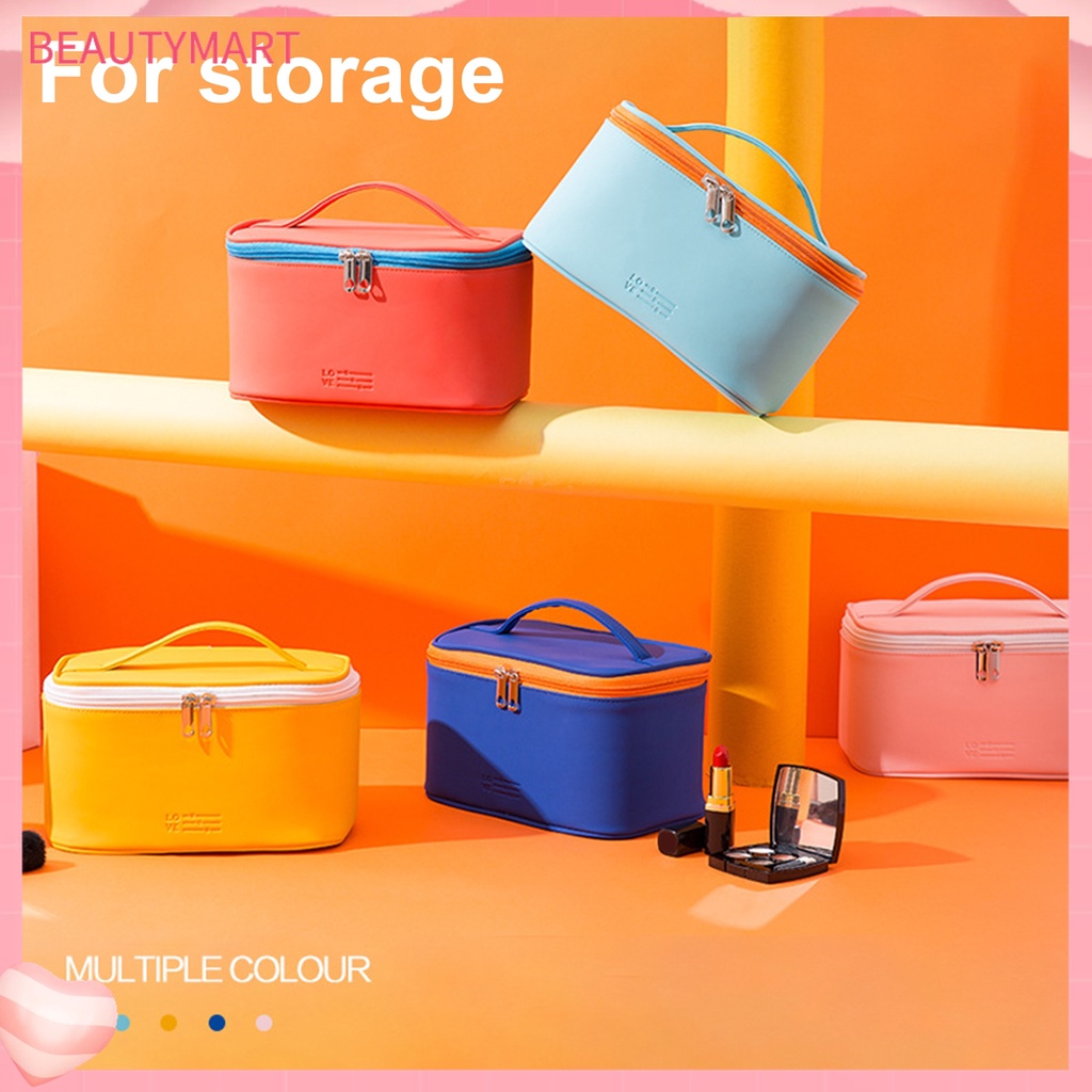 Túi Đựng Đồ Trang Điểm Bằng Da Giả Có Tay Cầm Tiện Dụng Mang Theo Du Lịch