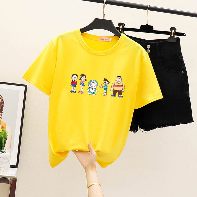 Áo thun tay ngắn in hình Doraemon kiểu Hàn Quốc có 15 màu size S-3xl