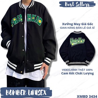 Áo Khoác Bomber Nam Nữ Nỉ Bông Dày Dặn Form Rộng UNISEX Áo Bomber Đôi Thun Nỉ in FRESHXID XANH LÁ - XMBD 3434