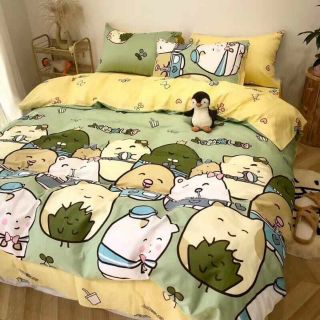 Bộ Chăn Ga Gối Mèo Nhật Cute Cotton Poly