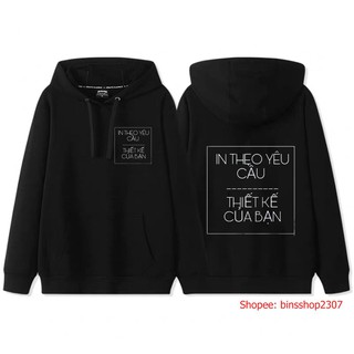 HOT- Áo Hoodie Dài Tay Đen In Theo Yêu Cầu
