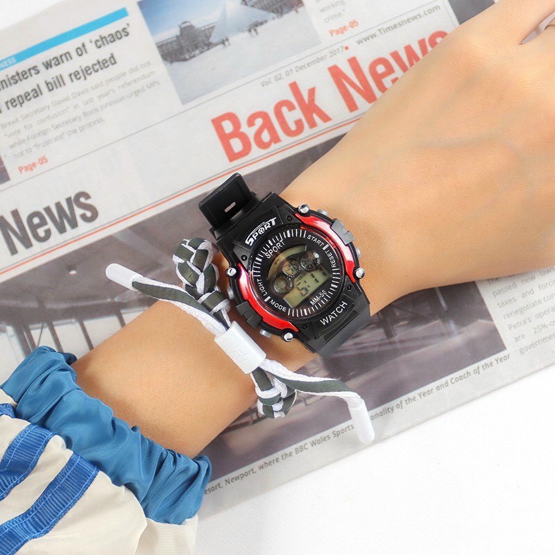 Đồng hồ điện tử thời trang nam nữ Sport Sp4 viền màu mặt tròn đây nhựa dẻo fg6