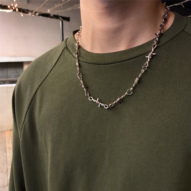 Dây chuyền chocker vòng cổ, vòng tay, xích cài quần Thorns thời trang BROO màu bạc đẹp titan sáng bóng Hiphop