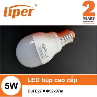 (Đèn led LIPER) Bóng đèn LED bulb búp 5W ánh sáng trắng/vàng đui xoáy E27 LIPER LPQP5CLED-01