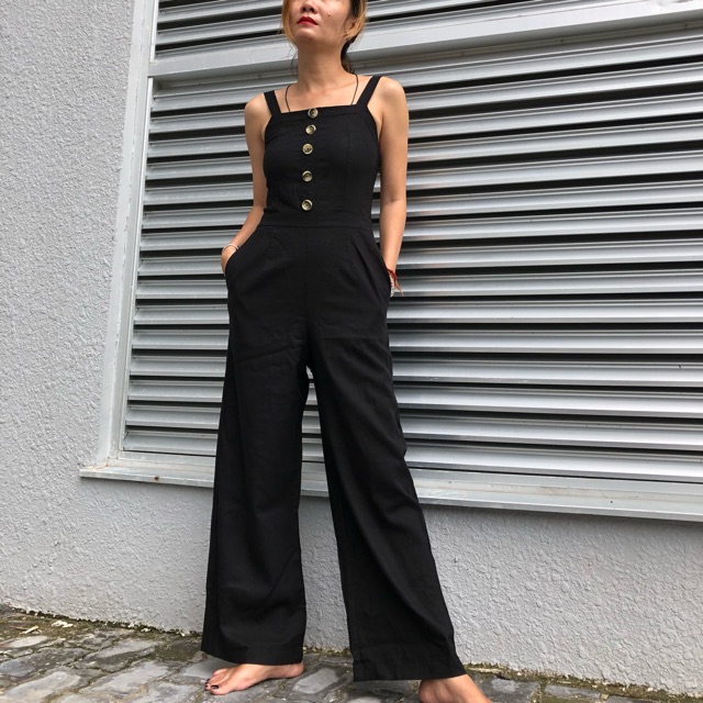 Jumpsuit linen đen