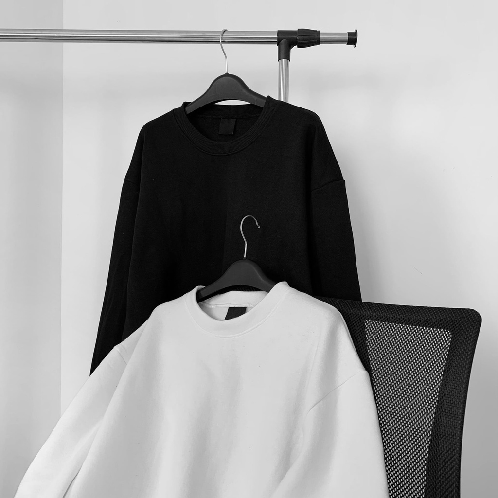 Áo Sweater Nam Nữ Cổ Tròn Form Rộng, Áo sweater nỉ unisex Classic 2 Màu Trắng Đen