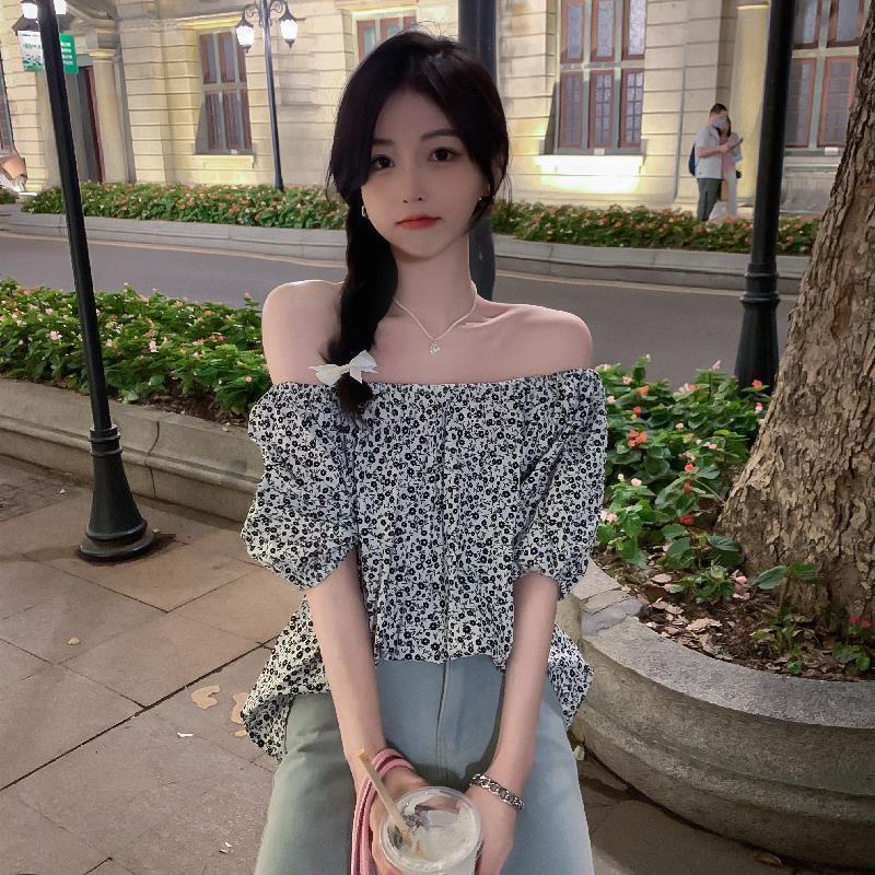 Áo Sơ Mi Hoa Trễ Vai Cổ Điển Kiểu Pháp Mùa Hè Mới Cho Nữ