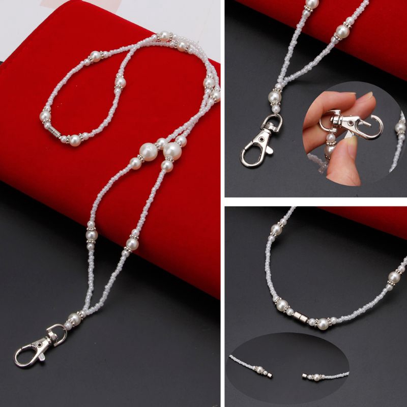 Dây đeo thẻ ID đính ngọc trai trắng có kẹp nam châm