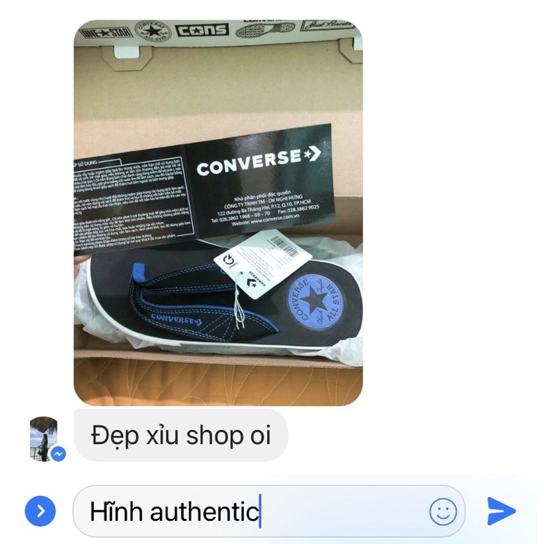 Dép Converse đen quai đen logo xanh dương chính hãng
