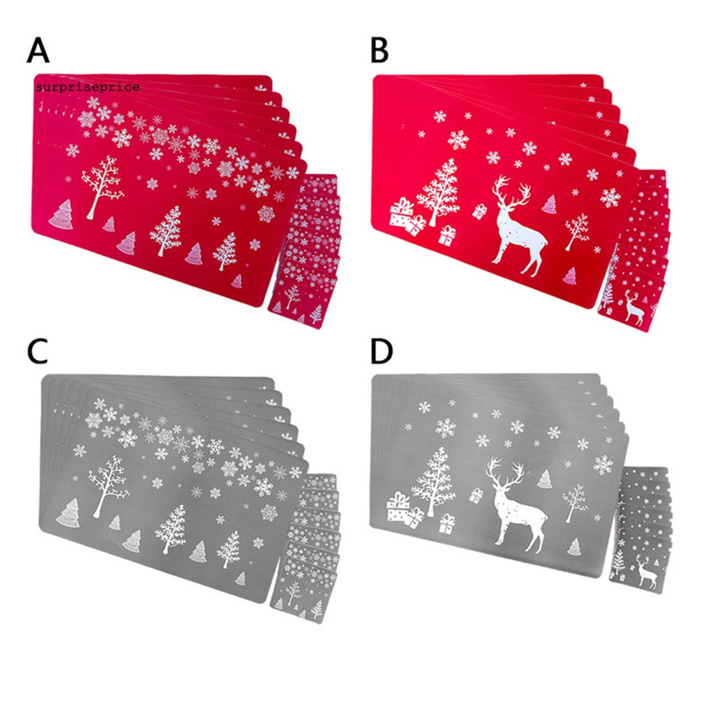 Set 12 Tấm Lót Đĩa Ăn Bằng Vải Lanh Phong Cách Giáng Sinh Xinh Xắn