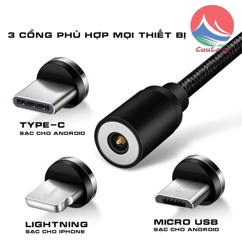 Dây Cáp Sạc Nam Châm Từ, Led Phát Sáng Hit Mạnh, cáp sạc samsung oppo, dây sạc điện thoại đa năng 3 đầu