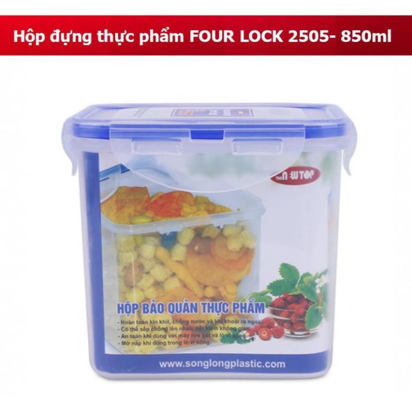 Hộp bảo quản thực phẩm 4 khóa bằng nhựa sử dụng được trong lò vi sóng, hình chữ nhật - Hàng chính hãng Song Long