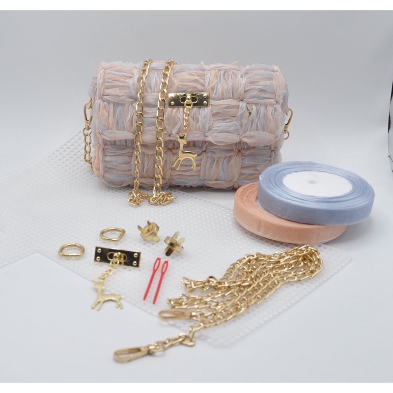 (Có VIDEO hd) Set nguyên liệu làm túi xách ruy băng handmade