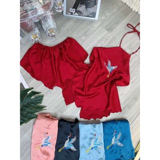 Đồ ngủ lụa sexy ,bộ lụa mặc nhà cổ yếm