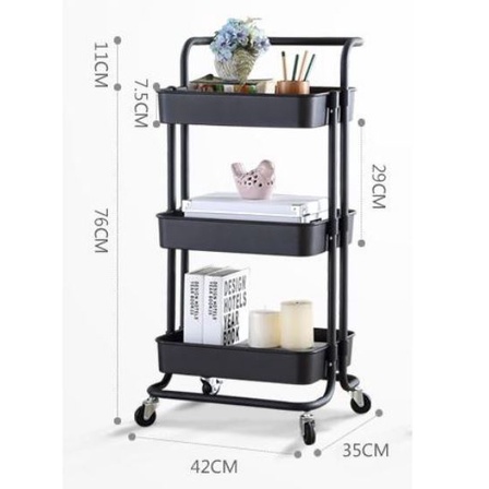 Kệ 3 tầng đa năng có bánh xe chất liệu kim loại
