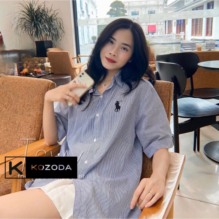 Áo sơ mi nữ form rộng kẻ ngựa thêu Kiểu Màu  đen xanh đẹp ngắn tay ulzzang vintage hàn quốc cao cấp kozoda SM38