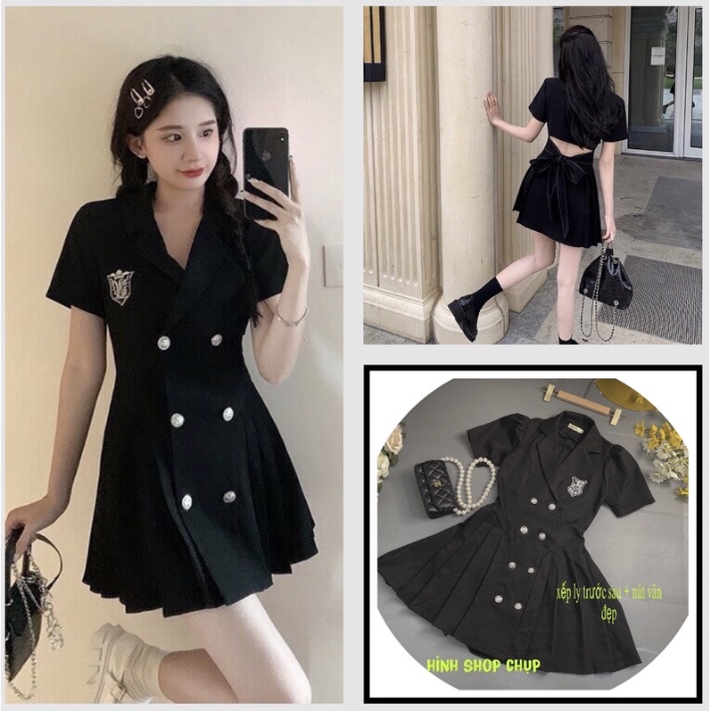 Đầm váy vest nữ xếp ly cột nơ sau lưng hàng thiết kế sang chảnh, cá tính