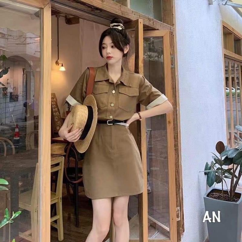 [ Hàng Sẵn ] Váy Kaki Belt Dáng Ngắn, Dáng Dài Hottrend, Váy kaki nâu kèm đai