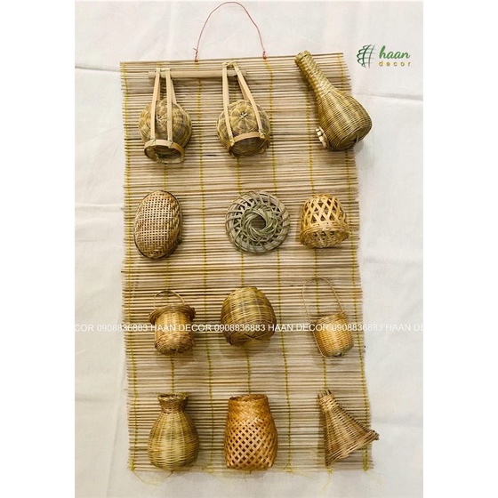 Phên tre/Mành tre trang trí - set 12 món mini trang trí dễ thương; Combo vật dụng đồng quê trang trí bằng tre; decor