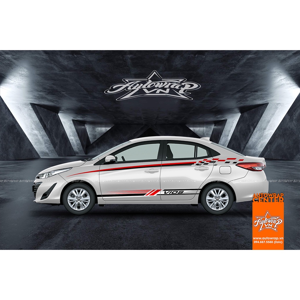 Tem họa tiết xe Vios Red Black - Tem họa tiết ô tô Toyota, tem dán sườn xe thể thao