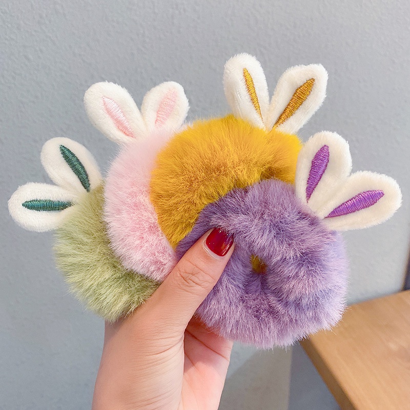 Dây buộc tóc lông xù hình tai thỏ dễ thương phong cách Hàn Quốc cho nữ