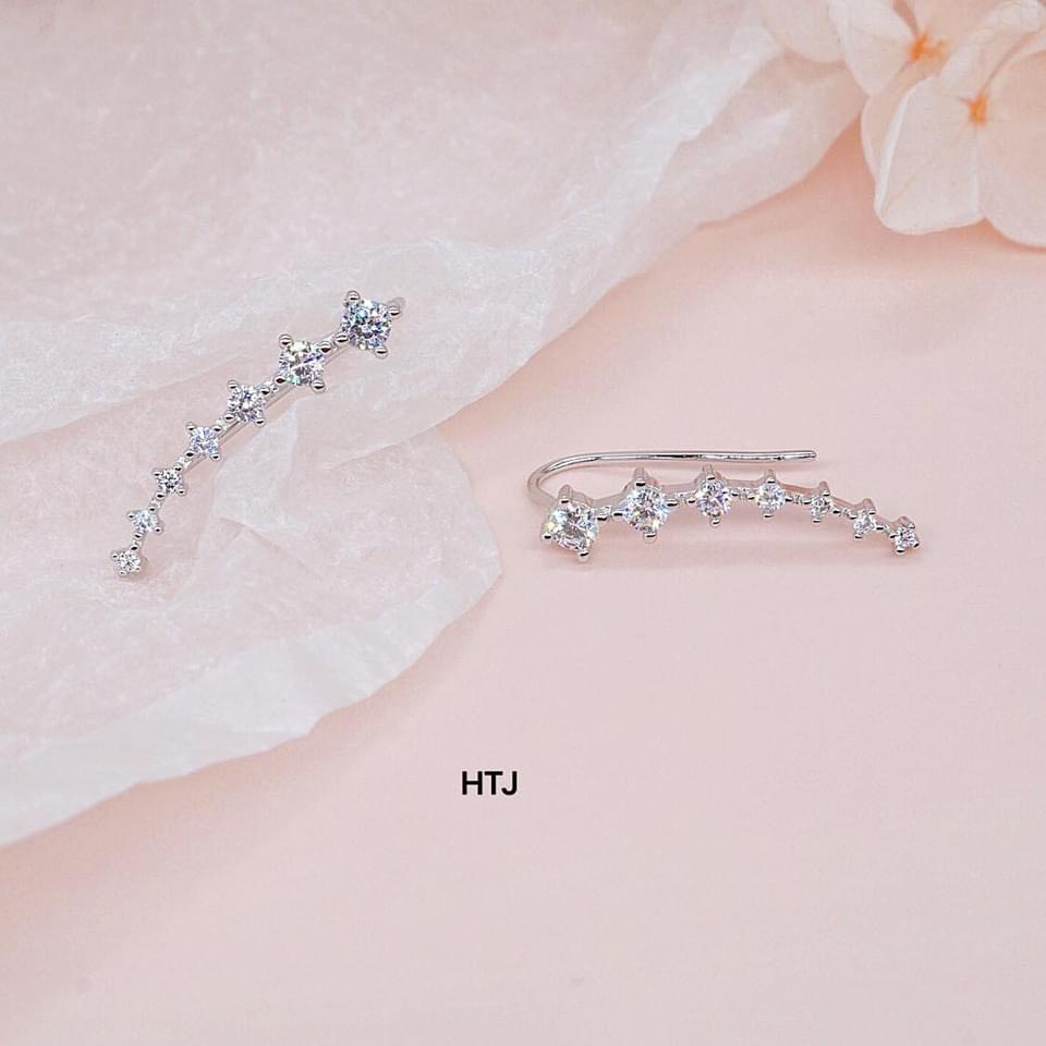 Khuyên tai nữ bạc thật đính đá chốt gài kẹp vành LINH MIU SILVER