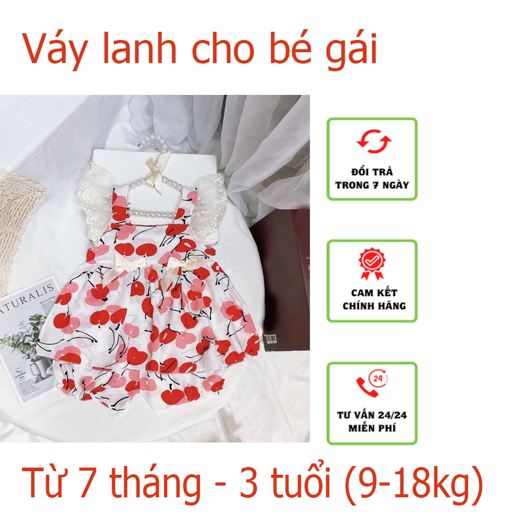 Bộ váy lanh cho bé gái có nơ xinh xắn