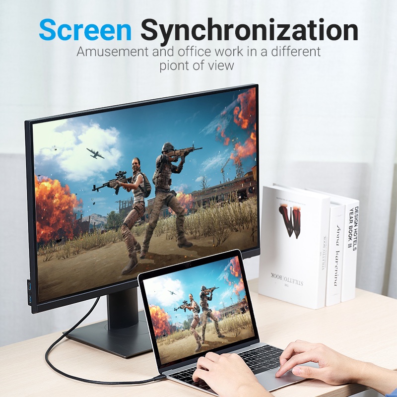 Cáp chuyển đổi USB sang DP Vention 8K 60Hz/2K144Hz kết nối USB C sang laptop/máy chiếu 1080P