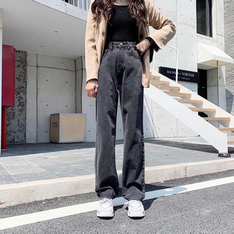 Quần jean nữ dáng đứng ulzzang ống rộng cạp cao, quần bò nữ ống rộng dáng suông phong cách Hàn Quốc | BigBuy360 - bigbuy360.vn
